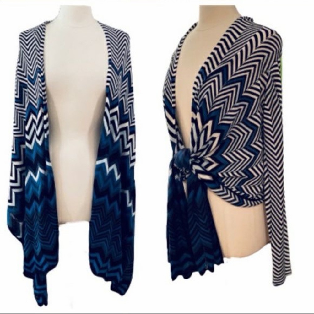 BCBG MaxAzria Nana Chevron Wrap Cardigan | Black & Blue | Size S